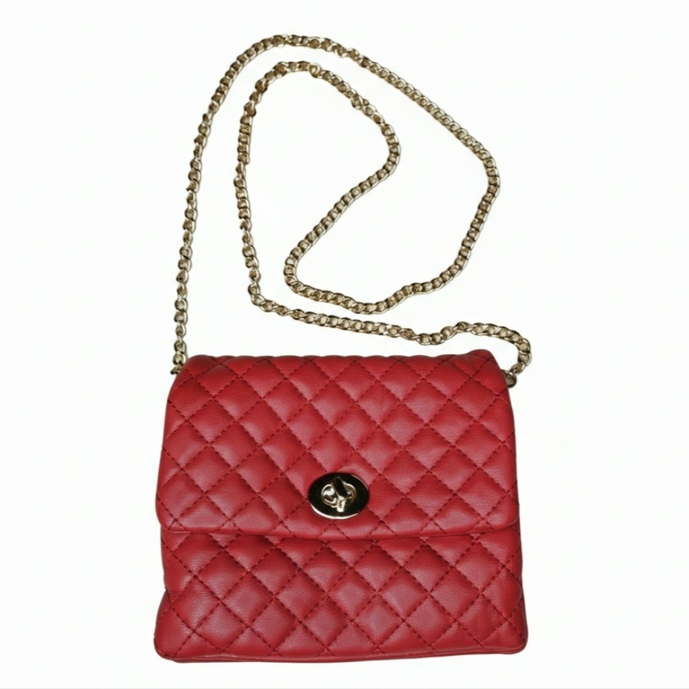 Mali + Lili Red Quilted Faux Leather Gold Hardware Convertible Crossbody Purse